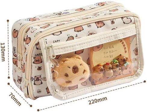 Flip Top Pencil Case Cute Pencil Pouch with Kawaii Capybara Decors Makeup Bag Aesthetic Pen Holder Office Stationery (Brown) in Saudi Arabia