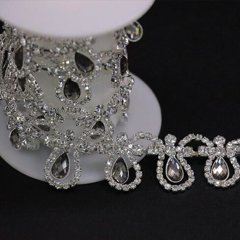 1 Yard Tassel Rhinestone Fringe Trim, Crystal Close Chain Applique for DIY Decoration Sewing Crafts Wedding Bridal Party Clothing Accessories in Saudi Arabia