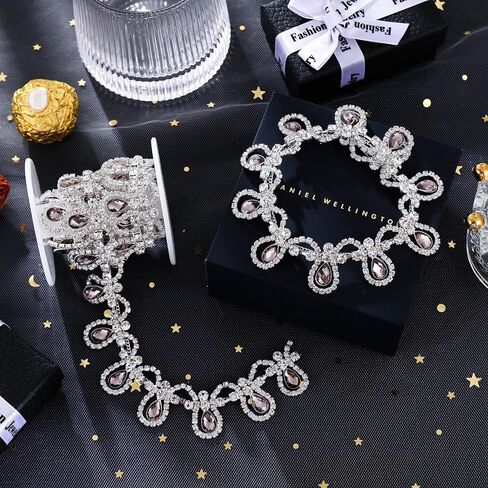 1 Yard Tassel Rhinestone Fringe Trim, Crystal Close Chain Applique for DIY Decoration Sewing Crafts Wedding Bridal Party Clothing Accessories in Saudi Arabia