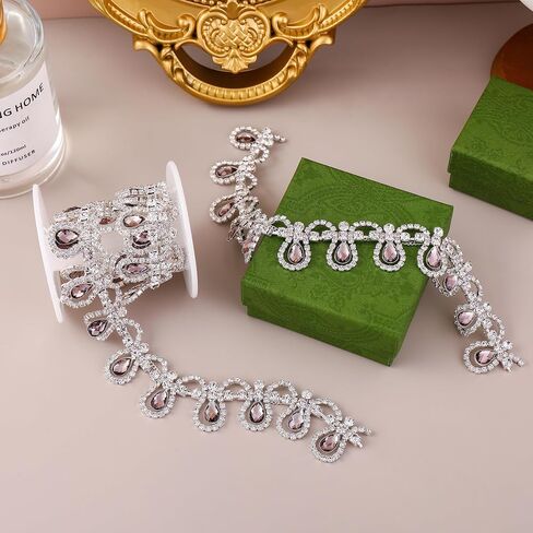 1 Yard Tassel Rhinestone Fringe Trim, Crystal Close Chain Applique for DIY Decoration Sewing Crafts Wedding Bridal Party Clothing Accessories in Saudi Arabia