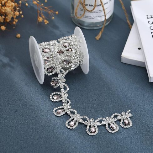 1 Yard Tassel Rhinestone Fringe Trim, Crystal Close Chain Applique for DIY Decoration Sewing Crafts Wedding Bridal Party Clothing Accessories in Saudi Arabia