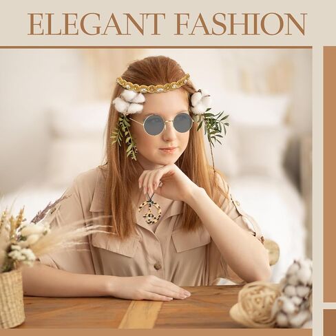 6PCS Hippie Costume Accessories Set, 60s70s Retro Hippie Glasses Peace Sign Earrings and Necklace Sunflower Hair Band in Saudi Arabia