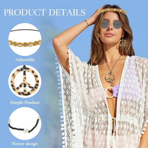 6PCS Hippie Costume Accessories Set, 60s70s Retro Hippie Glasses Peace Sign Earrings and Necklace Sunflower Hair Band in Saudi Arabia