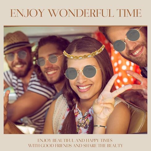 6PCS Hippie Costume Accessories Set, 60s70s Retro Hippie Glasses Peace Sign Earrings and Necklace Sunflower Hair Band in Saudi Arabia