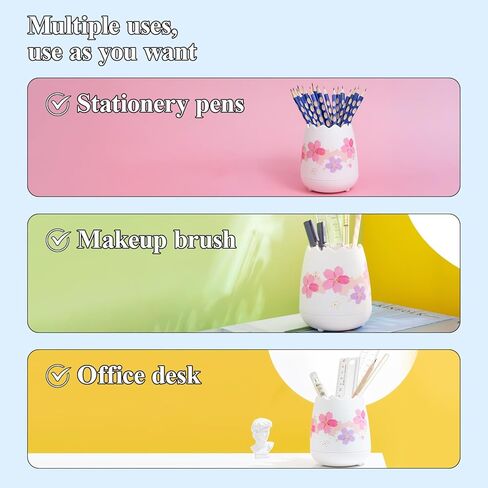 حامل القلم M & G Pen Pency Pencil Pencil For Desk ، Sakura Pencil Cup Marker Holder Makeup Brush Holders ، منظم ملحقات المكتب لمدرسة Office School 1 Pack (أبيض أو وردي) in Kuwait