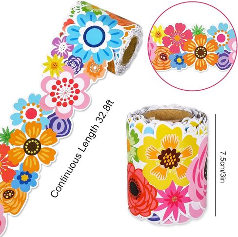 Whaline 32.8ft Wildflowers Bulletin Board Borders Colorful Flower Die-Cut Rolled Border Trim for Spring Classroom Office Chalkboard Decoration in Saudi Arabia
