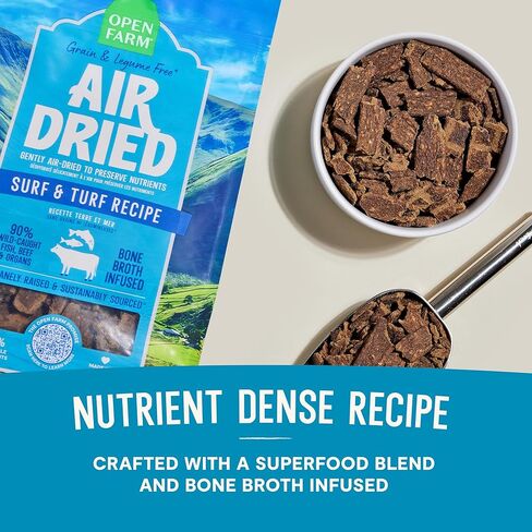 Open Farm, Air Dried Dog Food Infused with Bone Broth, Grain & Legume Free, Complete Meal or Food Topper, Surf & Turf Recipe, 2lb Bag in Kuwait