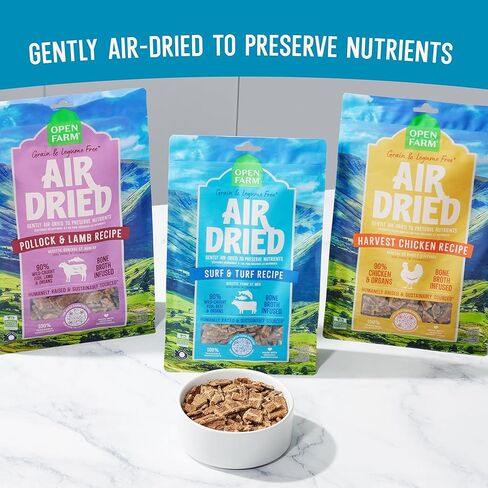 Open Farm, Air Dried Dog Food Infused with Bone Broth, Grain & Legume Free, Complete Meal or Food Topper, Surf & Turf Recipe, 2lb Bag in Kuwait