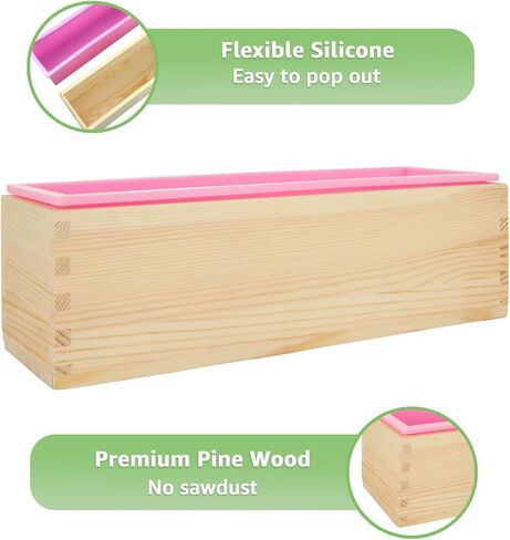 قالب صابون السيليكون للصابون يصنع قالب رغيف مستطيل 42 أوقية مع صناديق خشبية ، متموجة من الفولاذ المقاوم للصدأ وكاشطة مستقيمة لتصنيع الصابون الحرفية محلية الصنع ، وردي in Kuwait