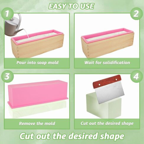 قالب صابون السيليكون للصابون يصنع قالب رغيف مستطيل 42 أوقية مع صناديق خشبية ، متموجة من الفولاذ المقاوم للصدأ وكاشطة مستقيمة لتصنيع الصابون الحرفية محلية الصنع ، وردي in Kuwait