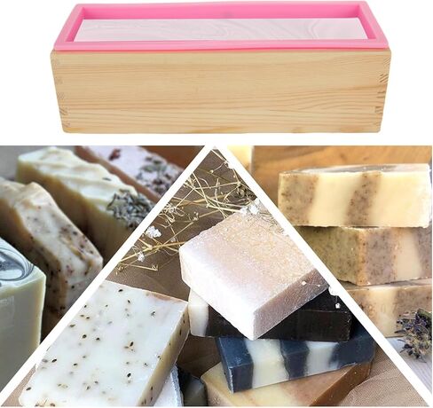 قالب صابون السيليكون للصابون يصنع قالب رغيف مستطيل 42 أوقية مع صناديق خشبية ، متموجة من الفولاذ المقاوم للصدأ وكاشطة مستقيمة لتصنيع الصابون الحرفية محلية الصنع ، وردي in Kuwait