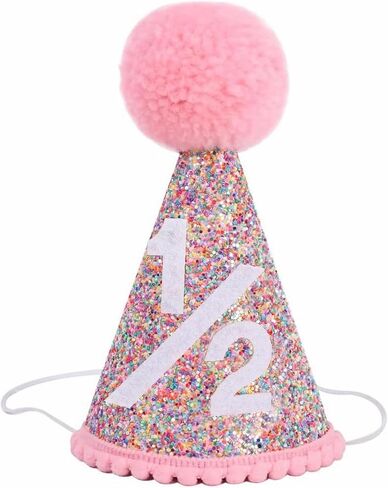Alianzeo Half Birthday Party Crown, 1/2 Pink Birthday Party Hat for baby Girl or Boy, Glitter Crown hat for 6 Month baby in Saudi Arabia