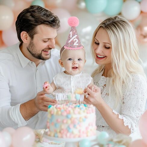 Alianzeo Half Birthday Party Crown, 1/2 Pink Birthday Party Hat for baby Girl or Boy, Glitter Crown hat for 6 Month baby in Saudi Arabia