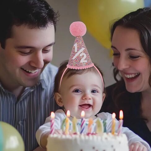 Alianzeo Half Birthday Party Crown, 1/2 Pink Birthday Party Hat for baby Girl or Boy, Glitter Crown hat for 6 Month baby in Saudi Arabia