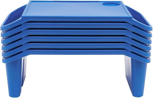6Pcs Lap Desk Tray for Eating Plastic Activity Table Portable Snack Lap Bed Table Breakfast Lap Trays with Side Pockets & Slot Stackable Lap Desk Tray for Classroom, Blue in Saudi Arabia