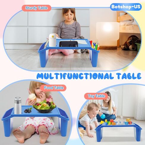 6Pcs Lap Desk Tray for Eating Plastic Activity Table Portable Snack Lap Bed Table Breakfast Lap Trays with Side Pockets & Slot Stackable Lap Desk Tray for Classroom, Blue in Saudi Arabia