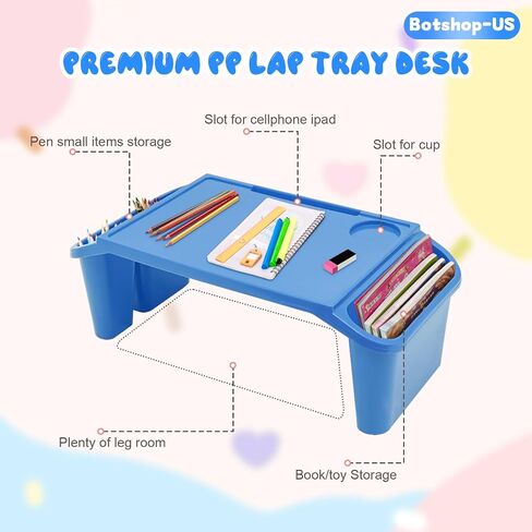 6Pcs Lap Desk Tray for Eating Plastic Activity Table Portable Snack Lap Bed Table Breakfast Lap Trays with Side Pockets & Slot Stackable Lap Desk Tray for Classroom, Blue in Saudi Arabia