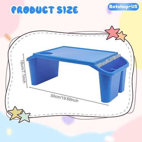 6Pcs Lap Desk Tray for Eating Plastic Activity Table Portable Snack Lap Bed Table Breakfast Lap Trays with Side Pockets & Slot Stackable Lap Desk Tray for Classroom, Blue in Saudi Arabia