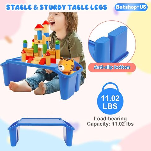 6Pcs Lap Desk Tray for Eating Plastic Activity Table Portable Snack Lap Bed Table Breakfast Lap Trays with Side Pockets & Slot Stackable Lap Desk Tray for Classroom, Blue in Saudi Arabia