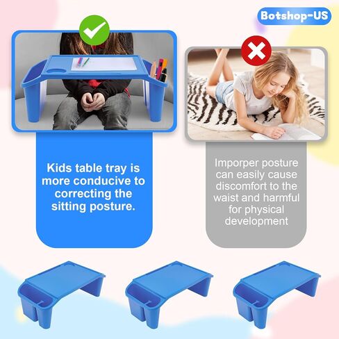 6Pcs Lap Desk Tray for Eating Plastic Activity Table Portable Snack Lap Bed Table Breakfast Lap Trays with Side Pockets & Slot Stackable Lap Desk Tray for Classroom, Blue in Saudi Arabia