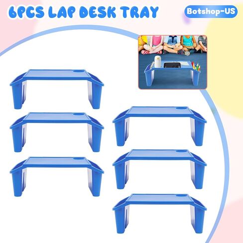 6Pcs Lap Desk Tray for Eating Plastic Activity Table Portable Snack Lap Bed Table Breakfast Lap Trays with Side Pockets & Slot Stackable Lap Desk Tray for Classroom, Blue in Saudi Arabia
