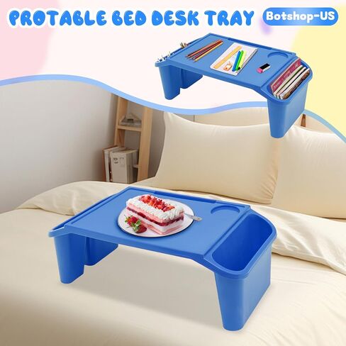 6Pcs Lap Desk Tray for Eating Plastic Activity Table Portable Snack Lap Bed Table Breakfast Lap Trays with Side Pockets & Slot Stackable Lap Desk Tray for Classroom, Blue in Saudi Arabia