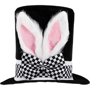 Veemoon Easter White Bunny Top Hat, Bunny Ear Top Hat White Rabbit Costume Accessories Bowtie Bunny Ear Topper for Easter Celebration Cosplay Bunny Dress up