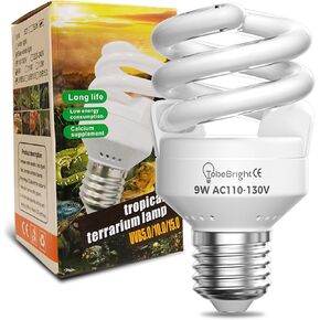 9W UVB Bulbs for Reptiles 10.0 E26 uvb Bulb 110-130V UVA UVB Reptile Lights uvb Fluorescent Light Beam Angle 360° for Aquarium, Glass Container, Feeder, Turtle, Snake, Lizard, etc (1Pcs)