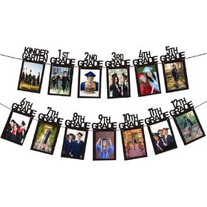 Black Graduation Photo Banner for 2025,Kindergarten to 12th Grade Graduation Picture Banner, Class of 2025 Paper Photo Frame for High School Graduation Party Decoration (kindergarten)