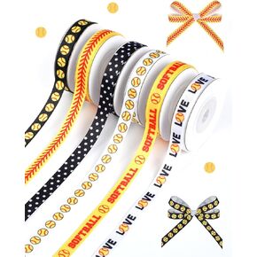 6 Rolls 30 Yards Baseball Ribbons 3/8 Inch Baseball Pattern Grosgrain Ribbons for Gift Wrapping Wreath Sport Events DIY Bows Party Decoration Sewing Supplies