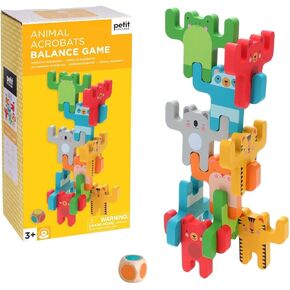 Petit Collage: Animal Acrobats | Wooden Animal Balancing Games | Includes 24 Wooden Animal Pieces | Don't Let The Animals Tumble Down! | Great for 2-4 Players Ages 3+
