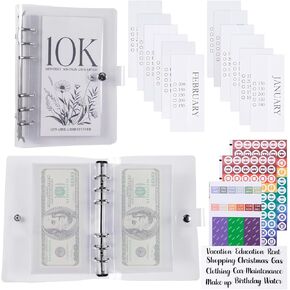 12-Month Money Saving Challenge Binder with Envelopes, Loose Leaf Savings Book Planner for 2.5k, 5k, 10k Goals Budget Organizer Money Management Tool