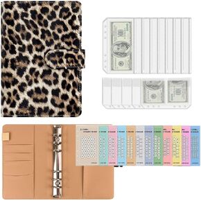 Money Saving Binder for Cash, 52 Week Monthly Envelopes Money Saving Challenge Book with Budget Trackers for 6 Ring Binder, Easy and Fun Way to Save $5050, 10000 (Leopard)
