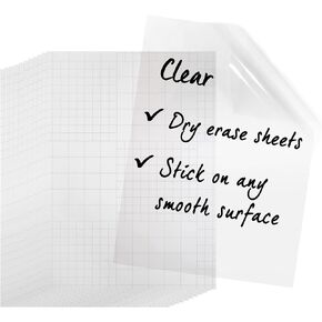 Clear Dry Erase Board Sticker - 10 Sheets of A4 - Transparent Self Adhesive White Board Sticker - Clear Dry Erase Board for Refrigerator, Desk, Office & Kids Room