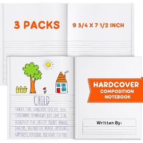 Henoyso 3 Pcs 120 Pages Hardcover Primary Composition Notebook K-2 Draw and Write Primary Journal for Kindergarten 1st 2nd Grade Kids to Write Story Handwriting Practice, 9 3/4 x 7 1/2 Inch