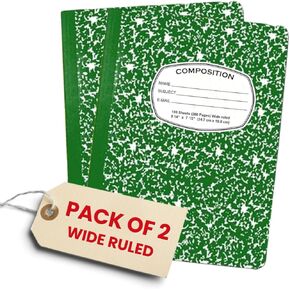 AUKSales Composition Notebook Wide Ruled Composition Notebook, 2 Pack, 9-3/4" x 7-1/2", 100 Sheets, Green Marble Notebook School Notebook, Composition Notebooks for School College & Office Supplies