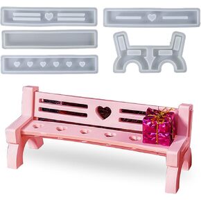 Wehous 5PCS Bench Shape Mold Set, 3D Chair Silicone Molds for Epoxy Resin Casting Clay Concrete Plaster, Unique Love Jewelry Holder Trinket Candle Holder Mold Table Home Decor Art Craft Supplies