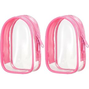 uxcell 2 Pcs 3.94x2.36 Inch Clear Figure Display Bag, PVC Portable Small Dolls Storage Bag, Zipper Closure Carrying Display Case Pouch for Collectibles (Cabin Bright Pink)