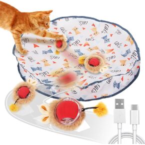 2 in 1 Simulated Hunting Interactive Cat Toy,Self Rolling Ball in Pouch Rechargeable Hide and Seek Cat Toys for Indoor Cats,Red Fast Rolling Ball in Pouch,Cat Chasing Toy Mouse Game