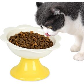 Ceramic Raised Cat Bowl, 6.8 OZ Extra Wide Elevated Cat Food Bowl, Anti Vomiting and Protect Pets's Neck, Elevated Tilted Cat Bowls for Indoor Small Cats and Dogs (White)