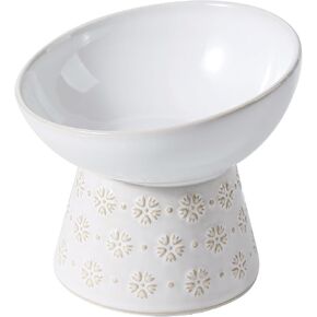 2Pcs Wide Raised Cat Bowl Set, Elevated Cat Food &Water Dish, Prevent Neck & Whisker Fatigue, Pet Feeder for Cats, Kitty, Small Dogs(Reactived Glaze - White, Tilted x 2)