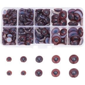 GOMAKERER 240 Pcs 5 Sizes Round Craft Eyes, Brown Plastic Craft Eyes Cabochon Eyes Half Round False Eyes Animals Eyes Cartoon Eyes for Teddy Bear DIY Craft Making 8mm 10mm 12mm 14mm 16mm