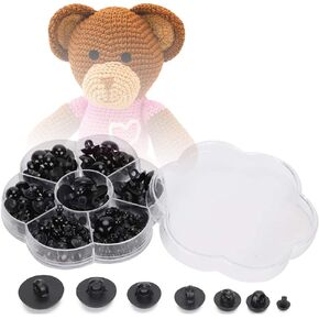 Watris Veiyi 184pcs عيون سلامة بلاستيكية ، عيون حيوانية محشوة ، عيون الكروشيه السوداء ، ألعاب الدمية الحرفية ، أزرار خياطة مقببة للفطر لأميجورومي دمية دمية فخمة