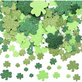 300 Pieces Green Glitter Shamrock Foam Stickers for St Patrick's Day - Lucky Clover Foam Stickers for Kids, St. Patricks Day Irish Party Decoration Craft Supply Self Adhesive Seals for Window Wall