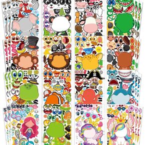 Stickers for Kids - 48 Sheets Animal Stickers - Easter Make a Face Sticker Party Favors Goodie Bags Stuffers Crafts Activities Gifts Games for Kids Toddler Birthday Classroom Age 2 3 4 5 6 7 8