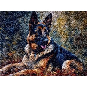 German Shepherd Latch Hook Kits Rug DIY Cushion Tapestry Making Crochet Hook Mat Making Kits Color Preprinted Pattern Canvas DIY Carpet Needlework Crochet Kits 52x38cm (series-89)