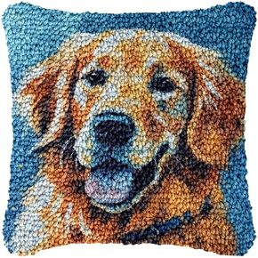 Generic Golden Retriever Latch Hook Kits DIY Pillow Cover Crochet Hooking Cushion Making Kits 43x43cm(F75)