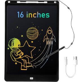 LCD-children's tablet, 16-inch color drawing board, Doodle Board, type-c charging model. Educational Learning Children's toys for 456789-year-old boys and girls black