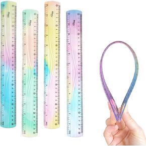 4 Pieces Flexible Ruler 12 Inch / 30 cm Bendable Soft Plastic Ruler Colorful Shatterproof Straight Edge Ruler for School, Classroom, Office
