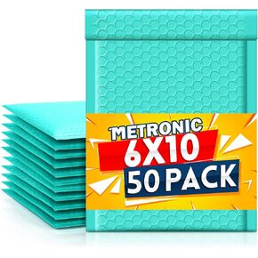 Metronic Bubble Mailers 6x10 Inch 50 Pack Usable Size 6x9" Teal Padded Envelopes Waterproof Bubble Envelopes Self Seal Adhesive Shipping Envelopes for Jewelry, Makeup, Shirts, Small Item